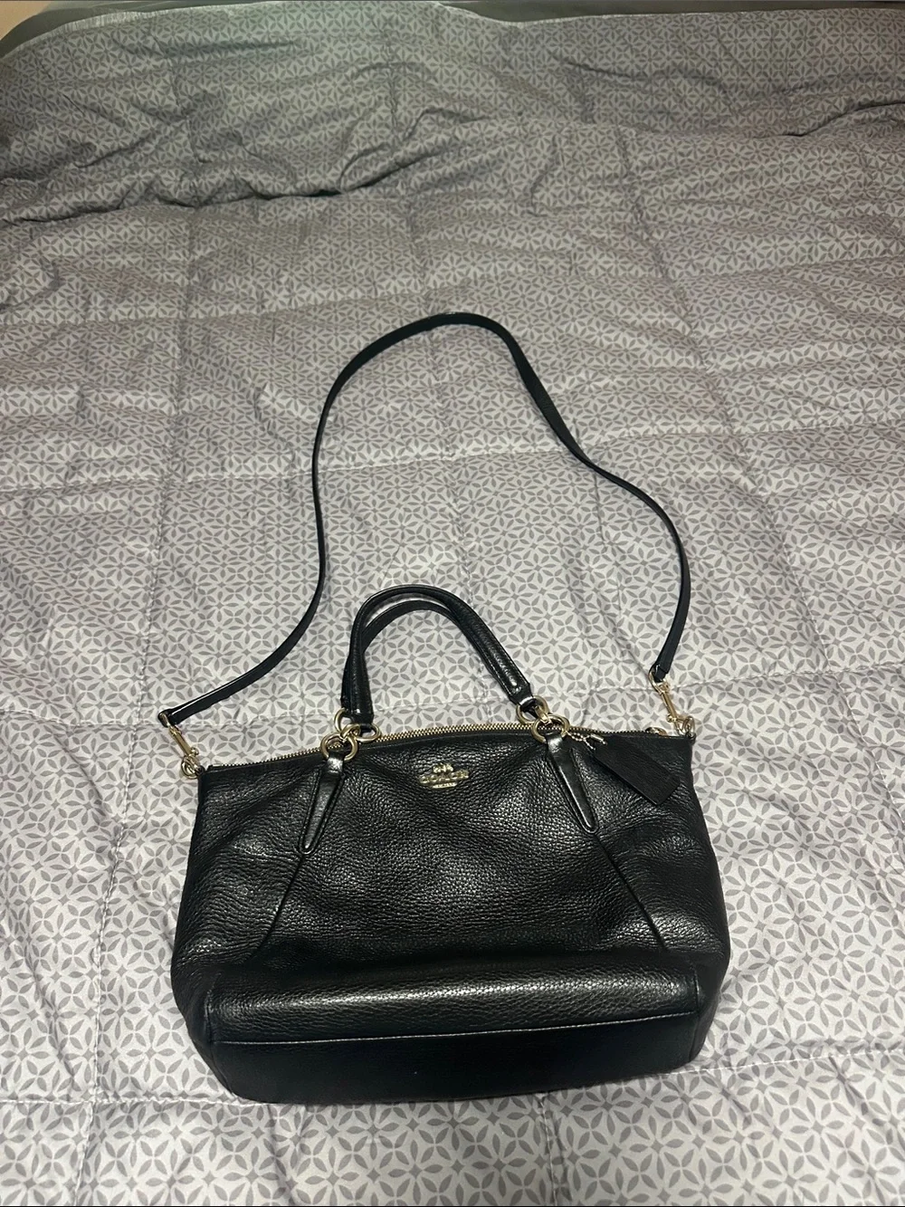 Coach Black Pebbled Leather Shoulder Bag with Gold-Tone Hardware